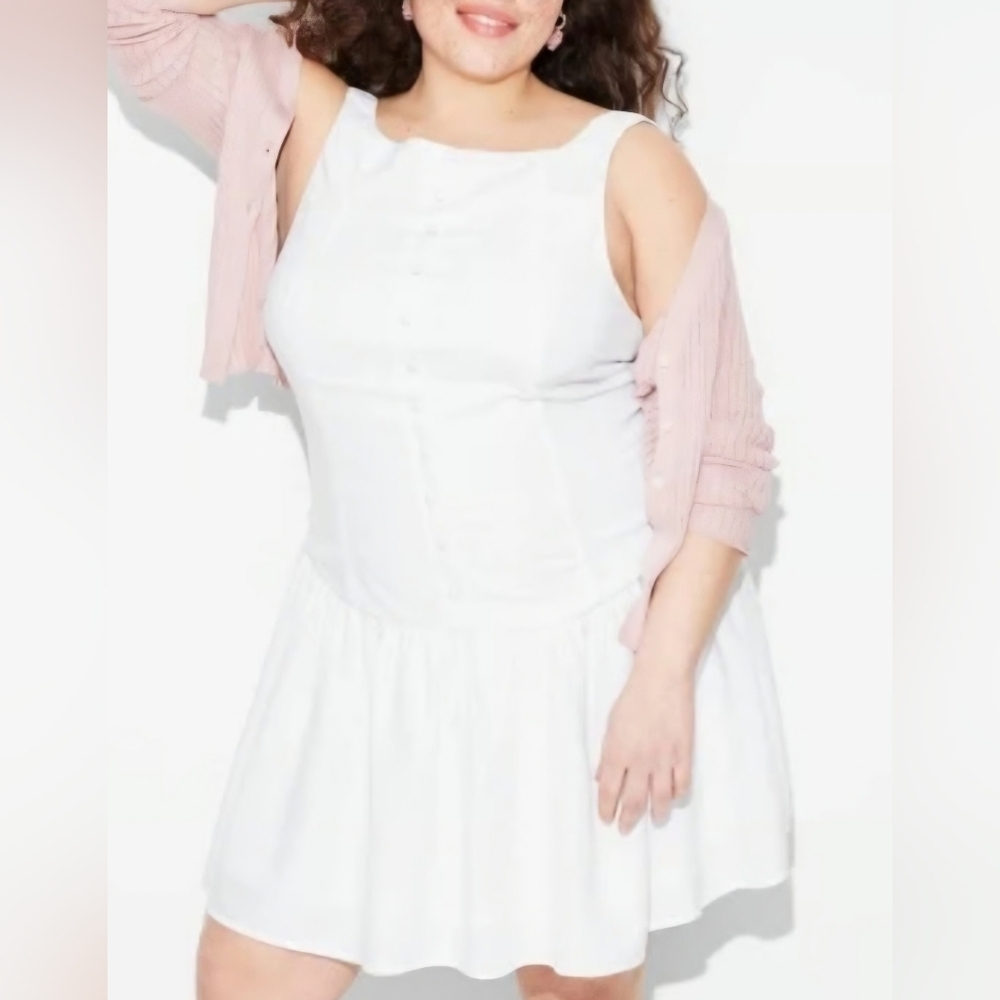 Wild Fable White Drop Waist Button-Down Mini Dress